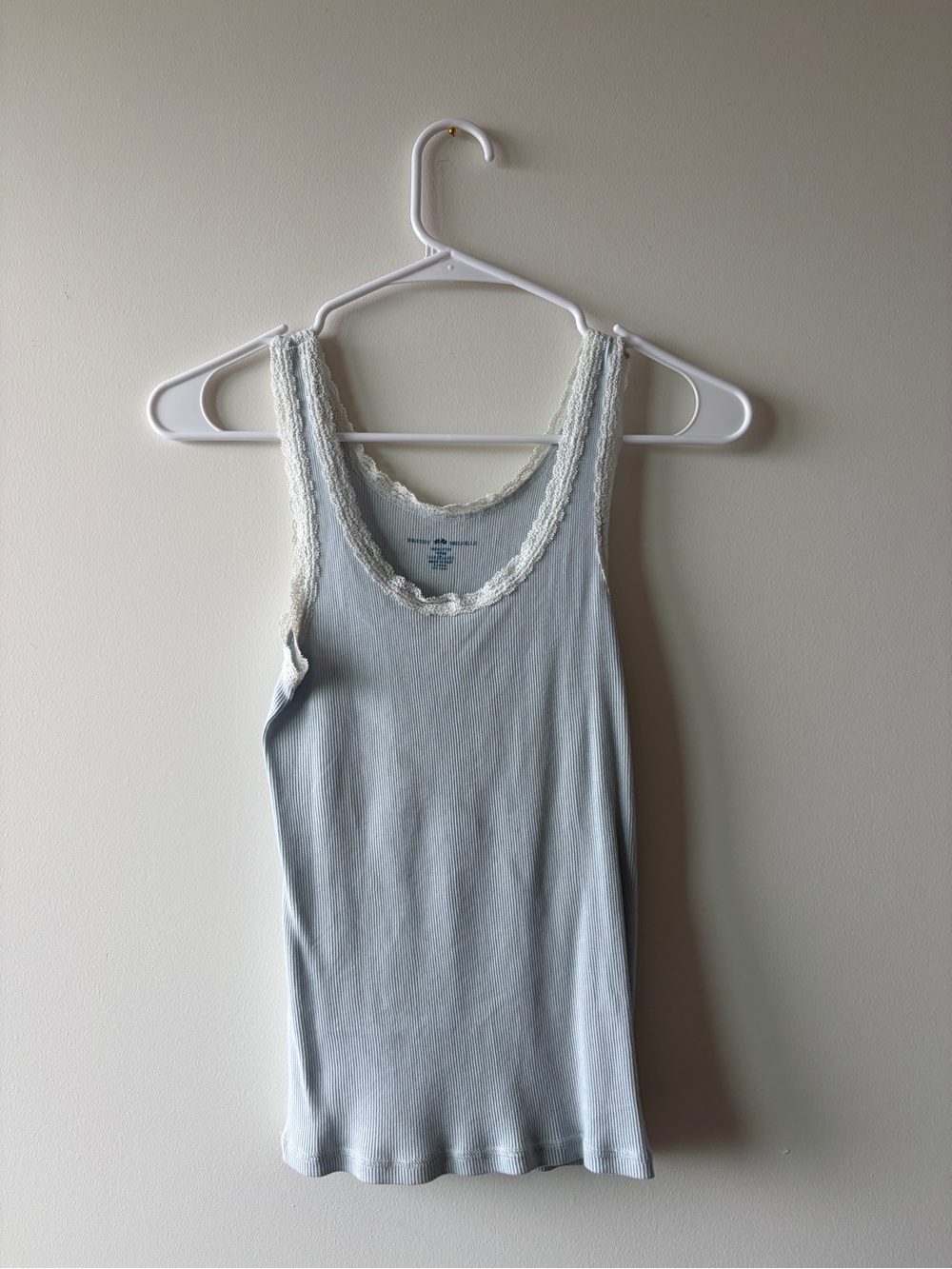 Brandy Melville Light Blue Lace-Trim Ribbed Tank